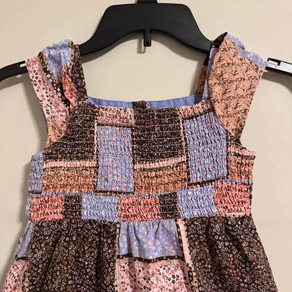 Gymboree Patchwork Print Boho Sundress Girls Size 7 Cotton Blue Pink Smocked